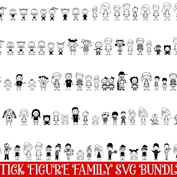 Pacchetto SVG Stick Family, file tagliati Stick Family, Stick Figure Svg, clipart Stick Family, Stick People SVG, Stick data SVG, Line Art SVG