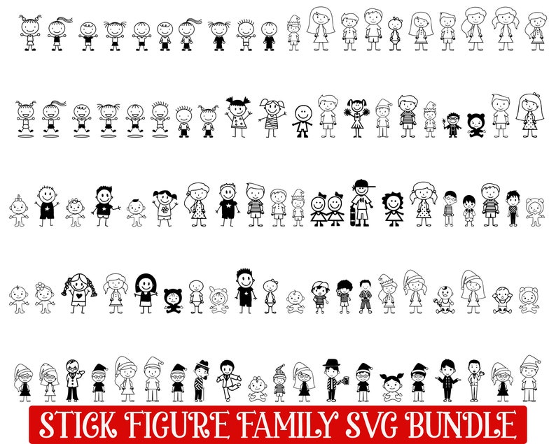 Stick Family SVG Bundle, Stick Family cut files, Stick Figure Svg, Stick Family clipart, Stick People SVG, Stick date svg, Line Art svg image 1