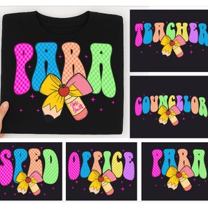 Checkered Neon School Occupation PNG Bundle, Back to School Teacher Sped Para Counselor, Preppy First Day of School Girly Png