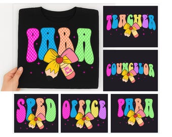 Geruit neon schoolberoep png-bundel, terug naar school leraar sped para counselor, preppy eerste schooldag girly png