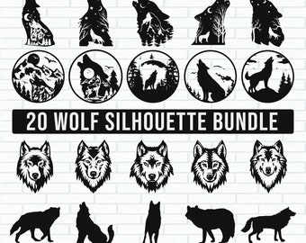 Lot de loups SVG, Svg de loup, Bundle Png de loup, Clipart de loup, fichiers de coupe de loup, tête de loup Svg, loup hurlant à la lune svg, svg animal sauvage