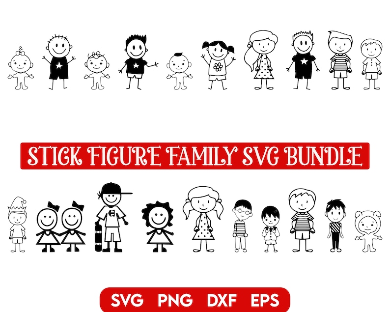 Stick Family SVG Bundle, Stick Family cut files, Stick Figure Svg, Stick Family clipart, Stick People SVG, Stick date svg, Line Art svg image 4