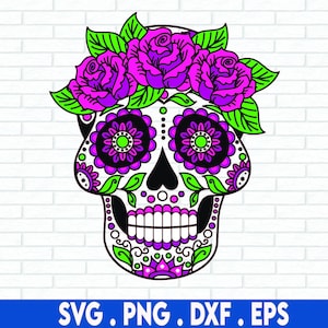 Sugar Skull SVG, Datei für Cricut, Sublimation Designs Download, Halloween SVG, Schädel SVG, Skelett SVG, Spooky SVG, Tag der Toten