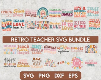 Retro Lehrer-Svg-Bundle, Lehrer-Zitate-Svg, Lehrer-Sprüche svg, Lehrer-Leben-Svg, Schul-Svg, Lehren-Svg, Retro gewellter Text svg