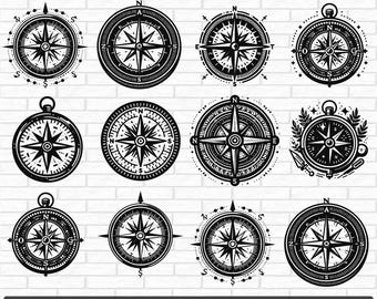 Bússola Svg Bundle, Bússola Svg, Bússola Náutica, Bússola Vintage, Bússola Clipart, arquivos de corte de bússola, arquivos de corte para Cricut, Silhueta