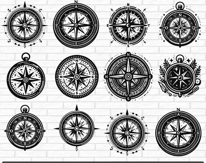 Compass SVG Bundle: Silhouette Clipart, Vector Cut Files - Etsy Canada