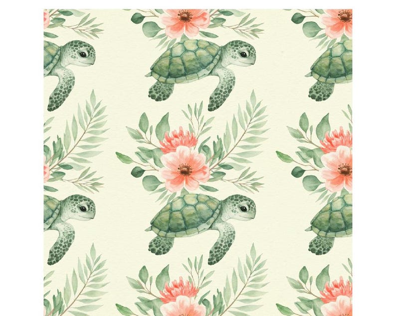 10 Floral Turtle Pattern, Printable Card, Digital Paper, Digital ...
