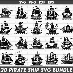 Barco pirata SVG, barco negro svg, pirata SVG, silueta de barco pirata SVG, paquete de barcos piratas svg, imágenes prediseñadas de barcos piratas, svg náutico