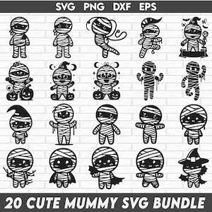 Pacchetto SVG mummia carina, SVG mummia divertente, mummia carina, SVG mummia divertente, mummia comica e umoristica, mummia di Halloween, sagoma di mummia