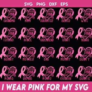 Eu visto rosa para meu pacote Svg, eu visto rosa para a camiseta do câncer de mama, camiseta personalizada do câncer de mama, esquadrão de apoio da fita rosa svg