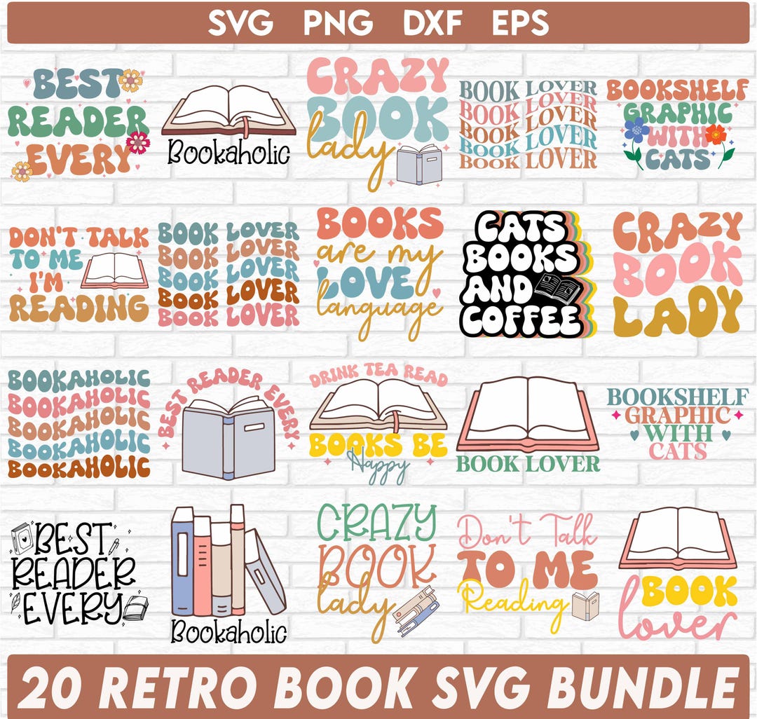 Retro Book SVG Bundle, Book Lover Svg, Reading SVG, Book Svg, Library ...