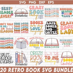 Retro Book SVG Bundle, Book Lover Svg, Reading SVG, Book Svg, Library Svg, Floral Book Svg, Book shirt Svg, Funny Book Svg