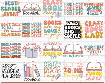 Paquete SVG de libros retro, Svg de amantes de los libros, SVG de lectura, Svg de libros, Svg de biblioteca, Svg de libros florales, Svg de camisetas con libros, Svg de libros divertidos