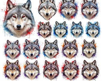 Watercolor Wolves Clipart, Wolf Clipart Bundle PNG, Watercolor Wolf PNG, Magic Baby Wolf Sublimation, Wolf Printable, Forest Animal png