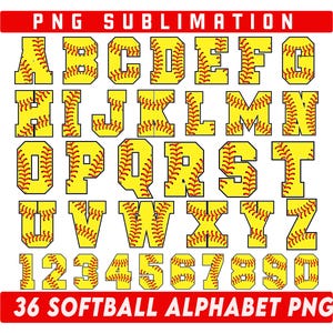 Softball Alphabet and Numbers Png Bundle, Varsity Letters Design, Softball Doodle Sublimation, Softball Team Alphabet, College Font PNG