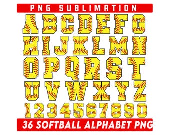 Softball Alphabet and Numbers Png Bundle, Varsity Letters Design, Softball Doodle Sublimation, Softball Team Alphabet, College Font PNG