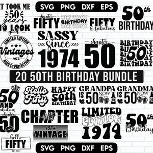 Paquete SVG de 50.º cumpleaños, Svg de 50.º cumpleaños, Vintage 1974 Svg, Svg de cincuenta cumpleaños, Hola cincuenta Svg, Cincuenta SVG, Camiseta de cumpleaños Svg, Archivos cortados