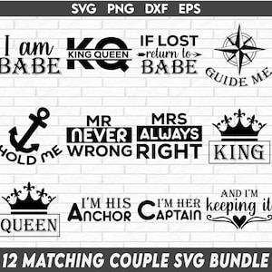 Paar SVG Bundle, passendes Paar svg, Paar svg für Shirt, Valentine svg, His and Hers svg, Ehemann Wife svg, Crafts, Eps Png Dxf