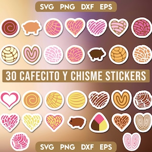 Cafecito Y Chisme Stickers SVG Bundle, Chingona Sticker, Latina Stickers, Concha, Mexican Sweet Bread SVG Bundle, Pan Dulce, sweet bread svg