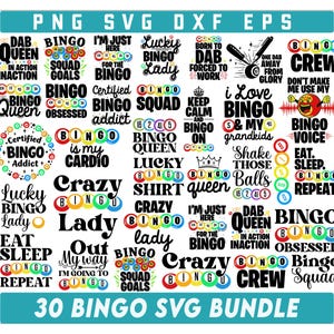 Paquete de SVG de Bingo, SVG de Jugador de Bing, SVG de Juegos de Bingo, Paquete de Diseño de Bingo, SVG de Frases de Bingo, SVG de Dama de Bingo, SVG de Reina de Bingo, SVG de Copa de Bingo