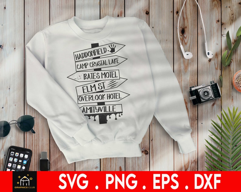Horror Street Sign Svg, haddonfield sign, camp crystal lake sign, bates motel sign, elm street sign, Overlook Hotel sign, Amityville sign image 3