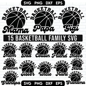 Paquete SVG de la familia de baloncesto, camisa de mamá papá de baloncesto svg, jugador de baloncesto svg, equipo de baloncesto svg, hermano de baloncesto hermana svg, png