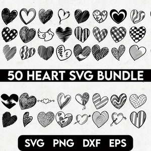 Heart SVG Bundle, Valentine&#39;s Day Svg, Heart Cut Files, Heart Png, Love Svg, Hand drawn heart svg, doodle heart svg, sketch heart svg