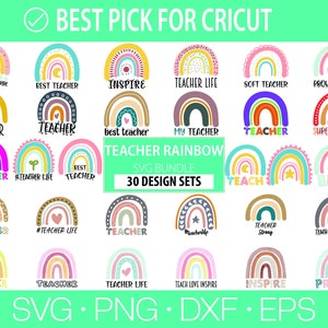 Leraar Rainbow svg bundel, leraar regenboog png SVG, Teacher Life svg, Teacher Love Inspire, Teacher Cutfiles voor cricut, svg, png, dxf, eps, jpg