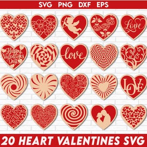 Hearts Valentine&#39;s Day Laser Cut, Valentine&#39;s Day Laser Cut File, Valentines Gift, Heart Svg File, Heart Svg set, Valentine&#39;s, Hearts Lase