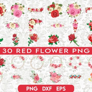 Rode bloemen PNG bundel, rode aquarel bloemen clipart, rode boeketten png, rode bloemkransen png, rode roos png, rode roos clipart, bloem png