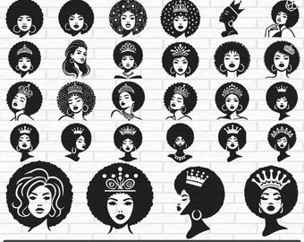 Afro Woman Svg Bundle, Afro Girl Svg, Black Woman Svg, Black Woman Silhouette, Afro Hair Svg, Afro Queen Svg, Afro Woman Cut File For Circut