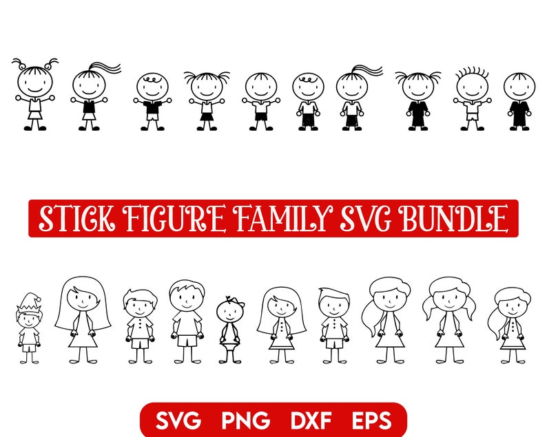 Stick Family SVG Bundle, Stick Family cut files, Stick Figure Svg, Stick Family clipart, Stick People SVG, Stick date svg, Line Art svg image 2