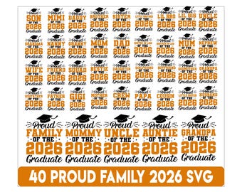 Fière famille des diplômés 2026 SVG Bundle, classe de 2026 svg, svg famille de remise des diplômes, senior famille Png, fier diplômé famille Png
