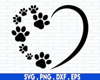 足跡ハート SVG、足跡 SVG、猫の足跡 SVG、Cricut 用 SVG ファイル、昇華デザインのダウンロード、犬の足跡 SVG、バレンタインデー SVG、犬のお母さん SVG