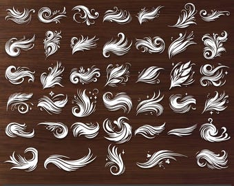 Swirls SVG Bundle, Schnörkelmuster Clipart, dekorative Linien, Ornament Stroke Silhouette, Swoosh Floral Text Divider, Cricut-Dateien für svg