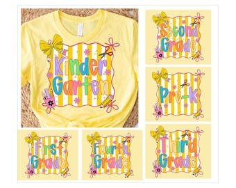 Preppy Back To School Bundle Png, Girly Checkered Sublimation, Pre-k 1st/2nd/3rd Grade, T Shirt Bundle PNG, First Day Of School Shirt