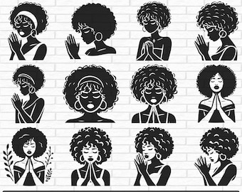 Afro Black Woman Praying SVG bundle, African American Nubian Melanin Black Girl Magic Svg, Afro Hair SVG clipart, Praying Women Silhouette
