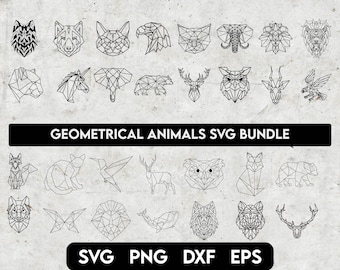 Geometric Animals Faces SVG Bundle, Animal svg, Origami Animal, Animal Drawing, Geometric Elephant, Geometric Bear svg, linear animals svg