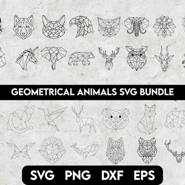 Animaux géométriques visages SVG Bundle, svg Animal, Origami Animal, dessin Animal, éléphant géométrique, ours géométrique svg, svg animaux linéaires