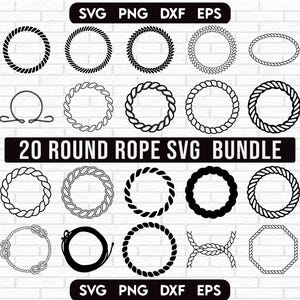 May include: A set of 20 round rope SVG designs. The designs are black and white and feature different rope patterns. The designs are perfect for crafting, scrapbooking, and other creative projects.