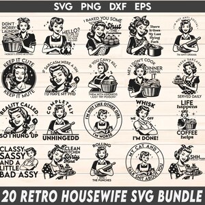主婦 SVG バンドル、ビンテージ主婦 SVG、面白い皮肉 SVG、1950 年代の主婦 SVG、レトロな主婦 SVG、レトロな女性 SVG、生意気なママ SVG