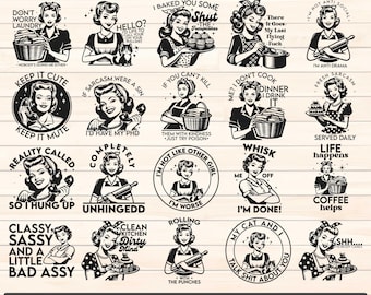 Huisvrouw Svg bundel, vintage huisvrouw Svg, grappige sarcastische Svg, huisvrouw Svg van de jaren 1950, retro huisvrouw SVG, retro vrouwen Svg, Sassy Mom Svg