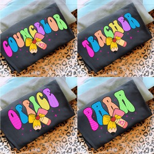 Checkered Neon School Occupation PNG Bundle, Preppy First Day of School Girly Png, Back to School Teacher Sped Para Counselor