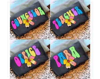 Geruit neon schoolberoep png-bundel, preppy eerste schooldag girly png, leraar terug naar school Sped Para Counselor