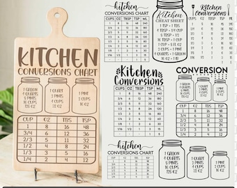 Kitchen Conversion Chart Svg, Decorative Kitchen Conversion, Kitchen Measurement Conversions Chart Svg, Kitchen Sign Svg, Silhouette, Cricut