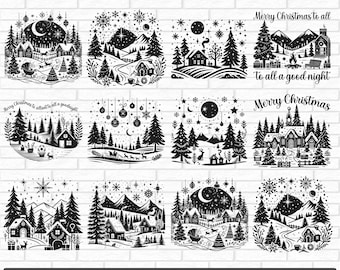 Winter Christmas Scene SVG, Winter Scene SVG, Magical Christmas Scene, Santa Reindeer SVG, Christmas Svg Bundle, Deer Svg, pine Tree Svg