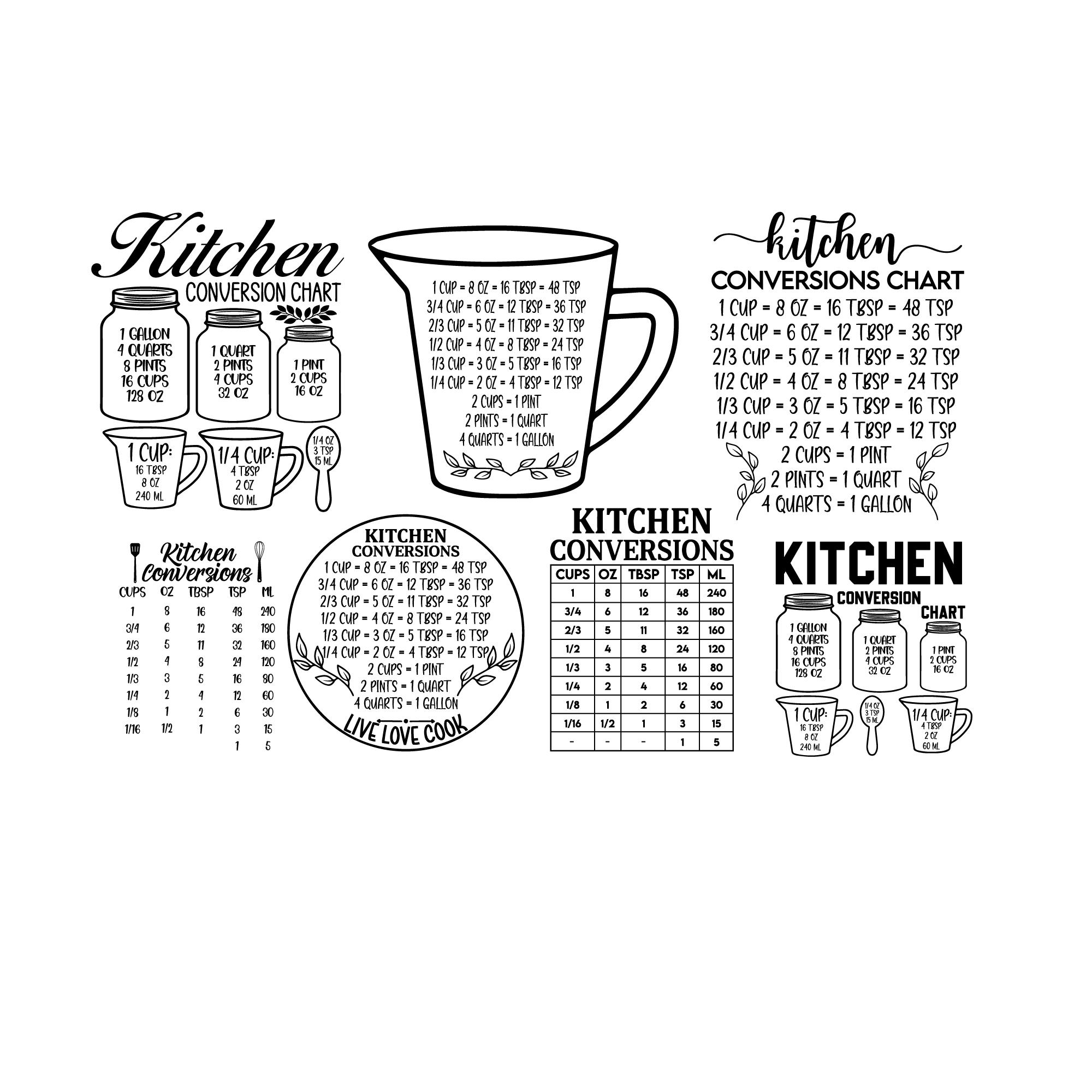 Kitchen Conversion Chart Svg Bundle, Decorative Kitchen Conversion ...