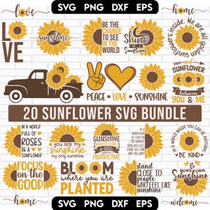 Pacote svg de girassol, Girassol svg, Citações de girassol svg, Bondade SVG, Abelha Svg, meio girassol svg, monograma de girassol svg