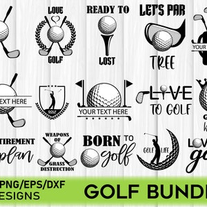 Paquete de golf svg, monograma de golf svg, monograma dividido svg, marco de nombre de golf, palo de golf svg, pelota de golf svg, archivos de corte para Cricut, Silueta, PNG