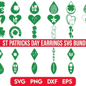 St Patricks Day Earrings SVG Bundle, Earring SVG, Shamrock SVG, Lucky Svg, Faux Leather Earrings Svg, Lucky Charm Svg, Irish Svg